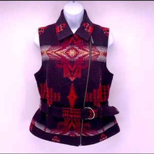Pendleton Aztec Virgin Wool Belted Winter Vest Size Large